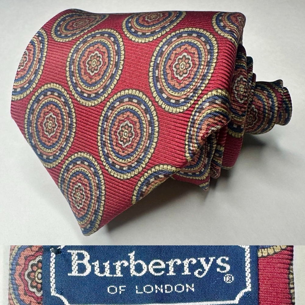 Vintage BURBERRY OF LONDON Red Geometric Patterned Classic Silk Tie, 3.5”
